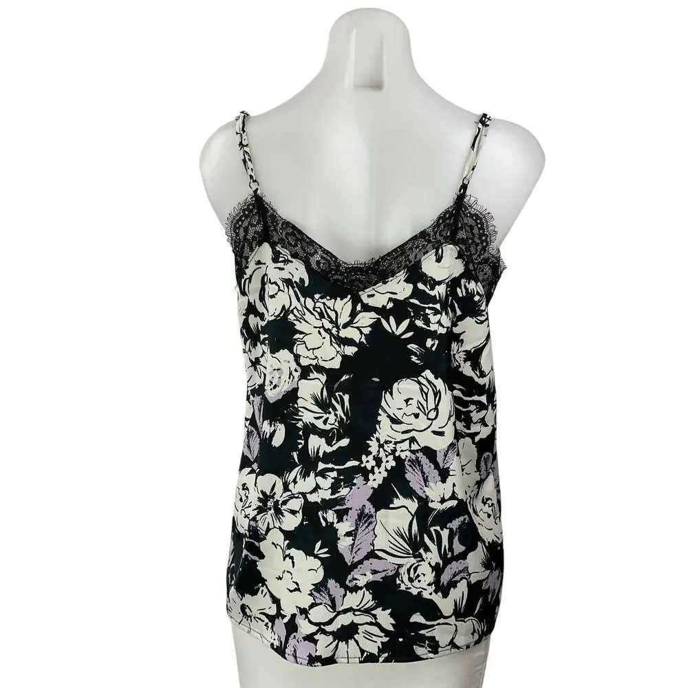 Halogen Women's Black Floral Lace Trim Sleeveless Cami Camisole Tank Top Size S
